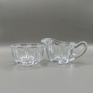 Vintage Glass Creamer Sugar Bowl Set Clear Paneled Mid Century
